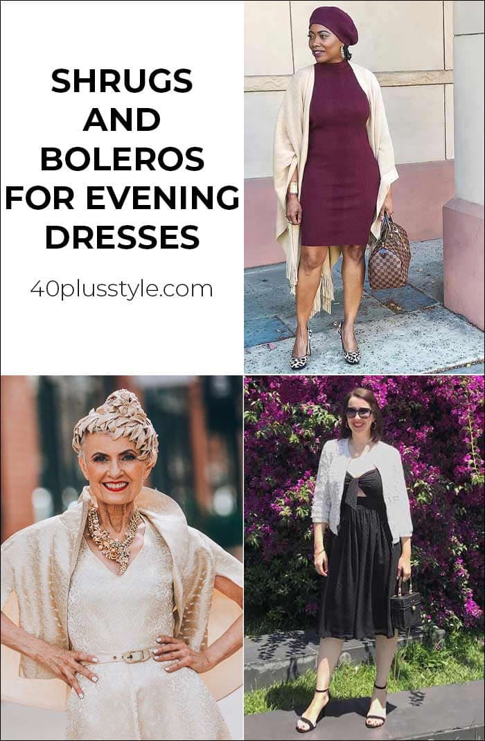 Shrugs and boleros for evening dresses: 12 stylish party cover up ideas | 40plusstyle.com