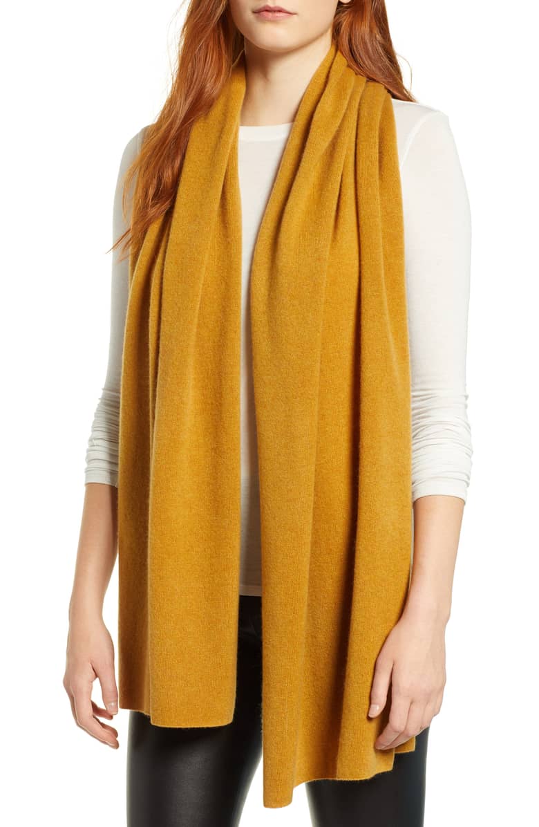 Yellow scarf for a bright winter look | 40plusstyle.com