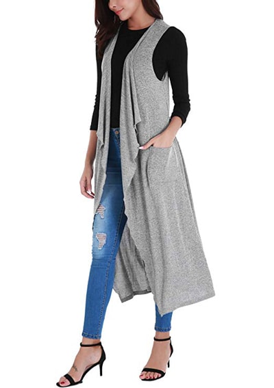 Long black sleeveless vest styles for women over 40 | 40plusstyle.com
