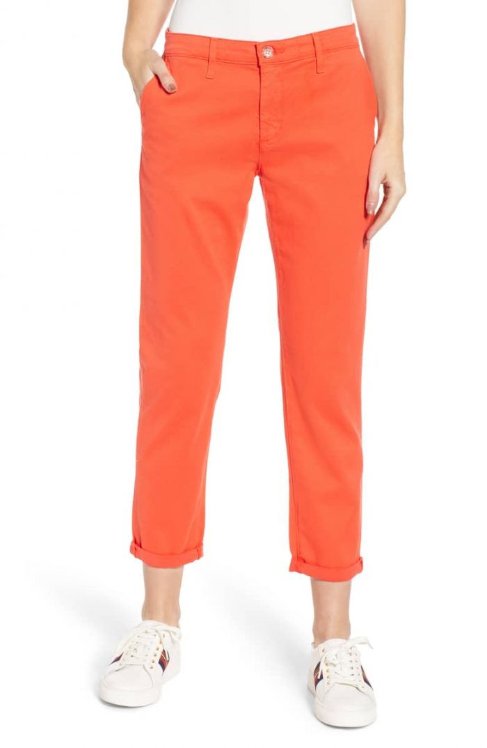 orange shirt red pants