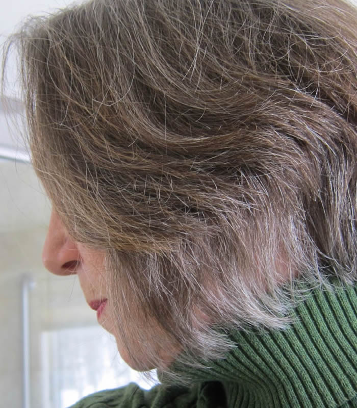 Elaine's (partically gray hair). Learn how she went from colored hair to 100% natural hair | 40plusstyle.com