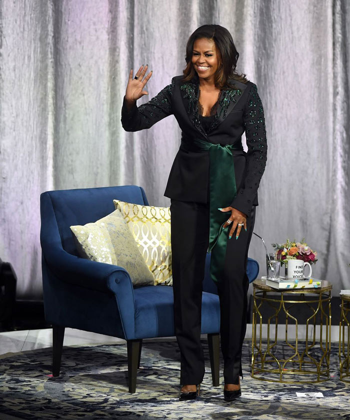 Michelle Obama wearing a tie blazer | 40plusstyle.com