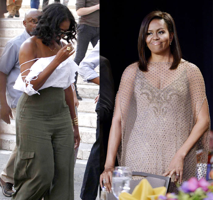 Michelle Obama wearing tops that shows off her arms | 40plusstyle.com