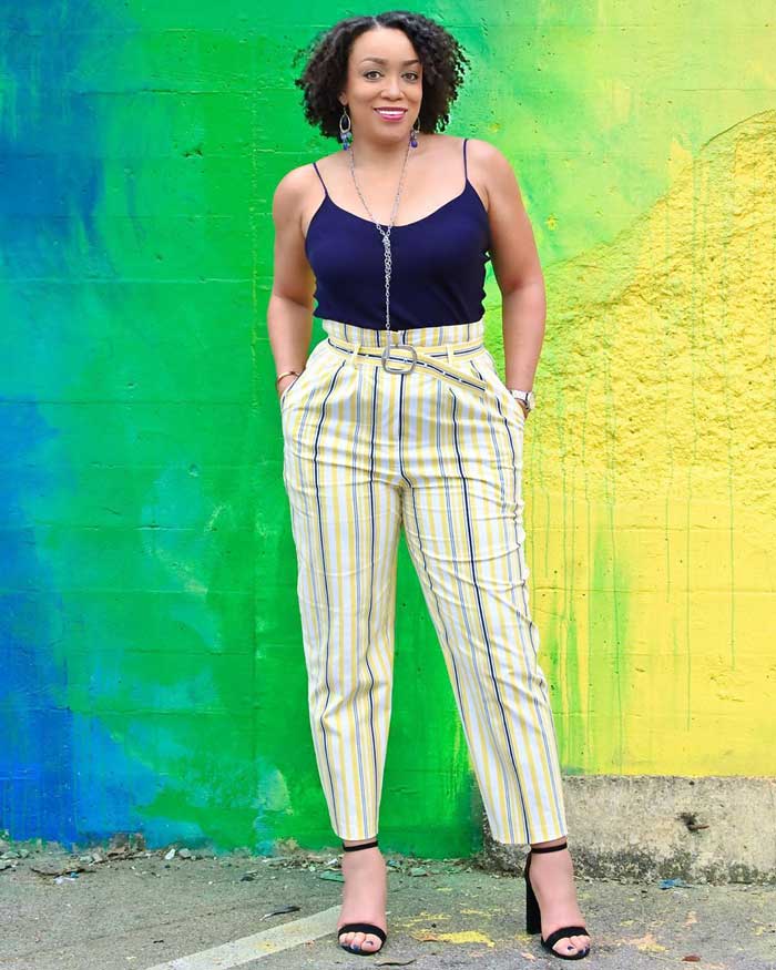 striped pants with floral top