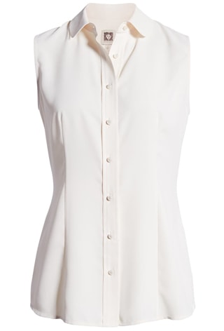 White sleeveless blouse | 40plusstyle.com