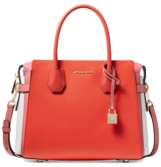 Michael Kors Mercer Belted Tricolor Pebble Leather Satchel | 40plusstyle.com