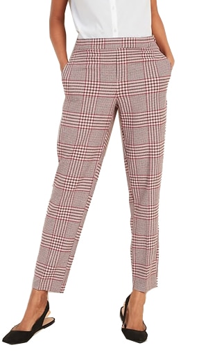 Old Navy mid-rise plaid pull-on straight pants | 40plusstyle.com