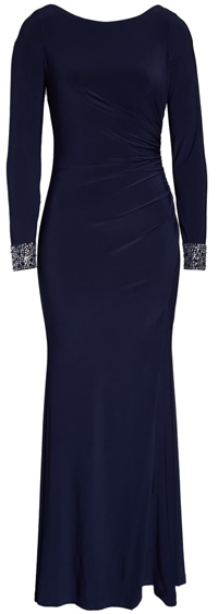 Vince Camuto long sleeve gown | 40plusstyle.com