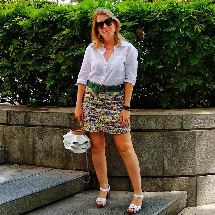 wearing with a shirt and skirt | 40plusstyle.com