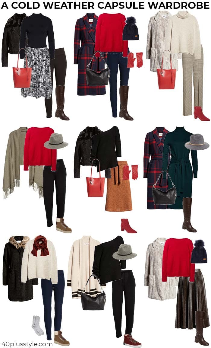 Capsule wardrobe of 9 cold weather outfits | 40plusstyle.com