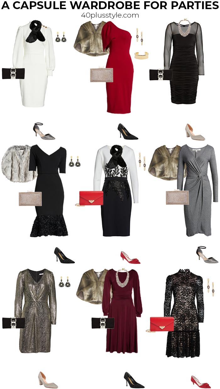 A capsule wardrobe of cocktail formal dresses | 40plusstyle.com