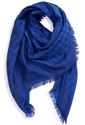 Tory Burch traveler logo jacquard wool & silk scarf | 40plusstyle.com