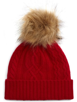 Halogen cable cashmere pom beanie | 40plusstyle.com