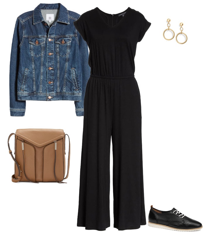 Concert outfits idea - a denim jacket & jumpsuit | 40plusstyle.com