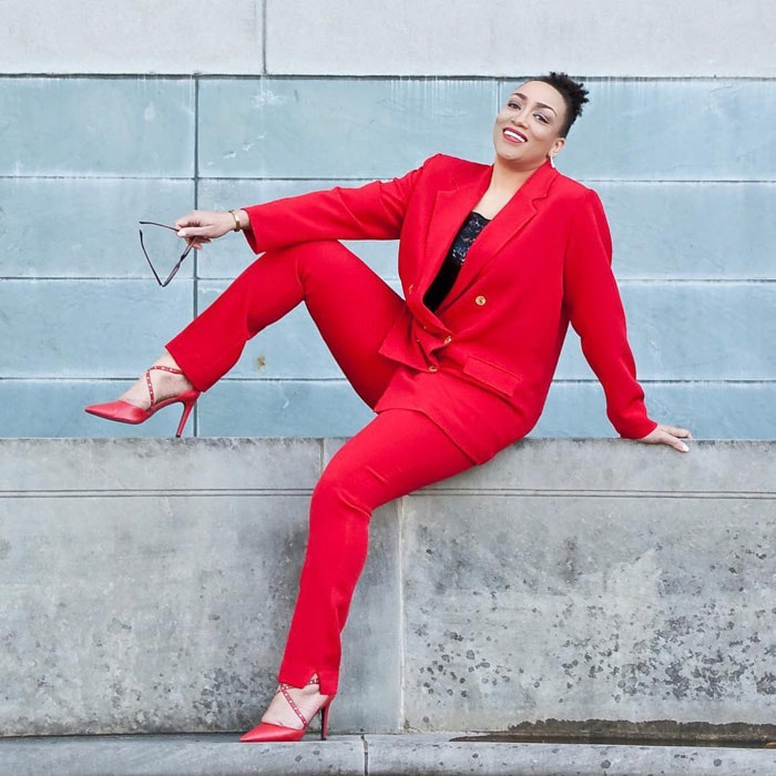 Style blogger Erica Bunker looks stylish in an all-red outfit | 40plusstyle.com