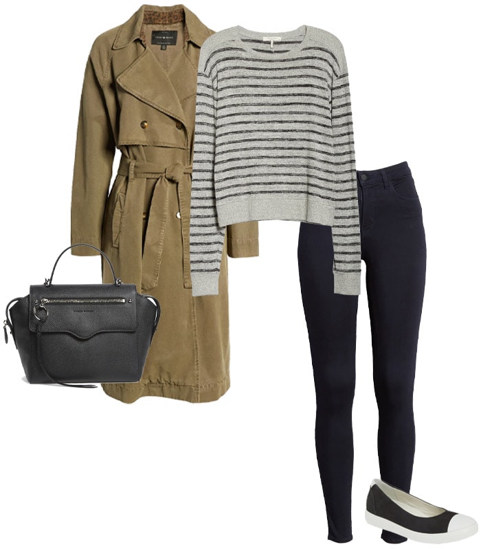 A trench coat, breton top, skinny jeans and ballet flats | 40plusstyle.com