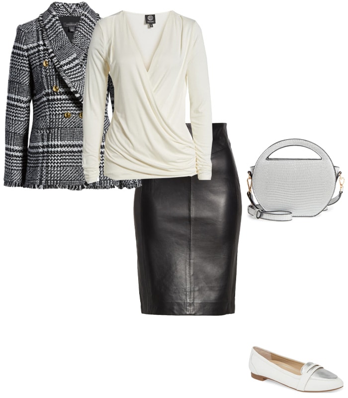 wearing a leather skirt with a blazer | 40plusstyle.com