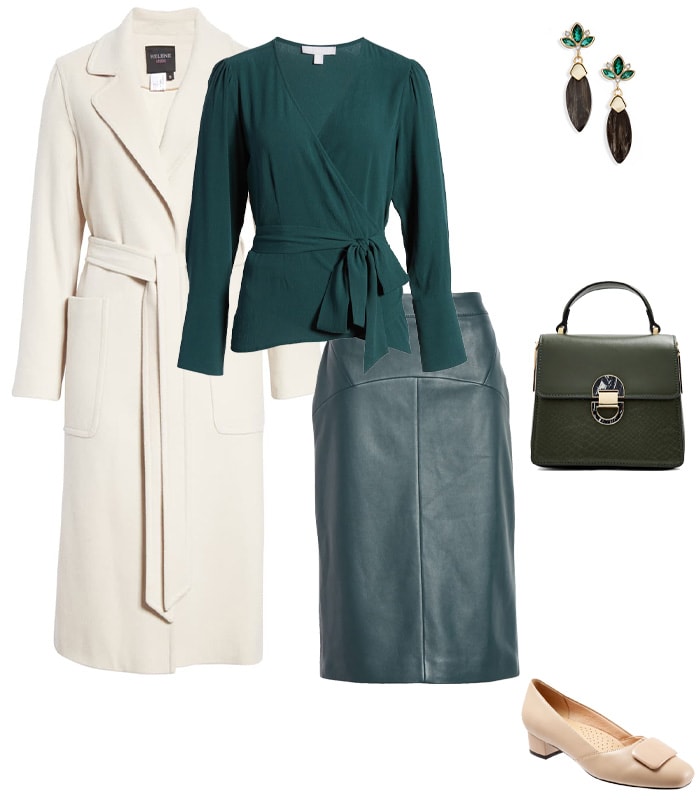 Green leather hotsell skirt looks