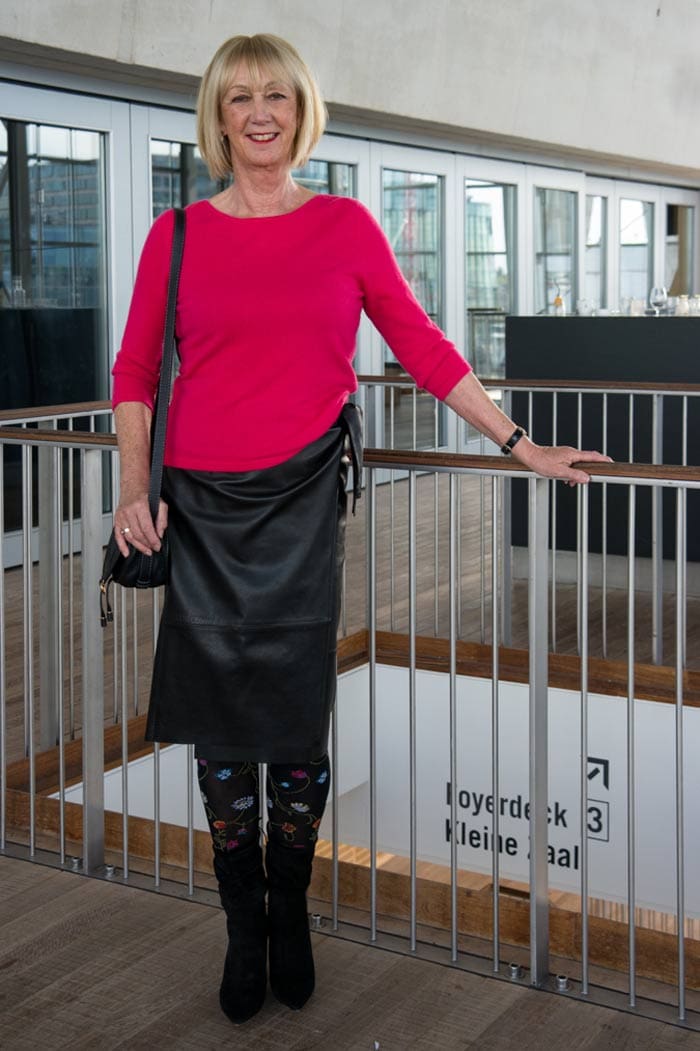 black leather skirt and boots