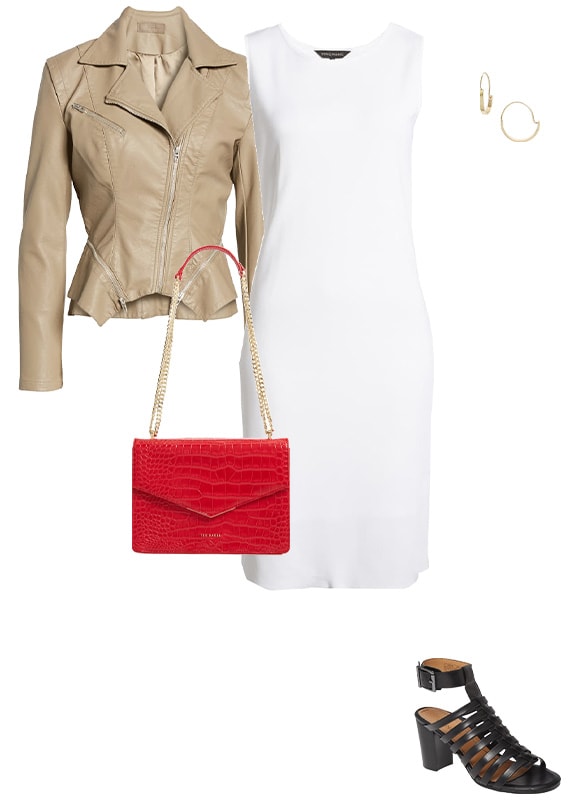 a beige jacket and white dress | 40plusstyle.com