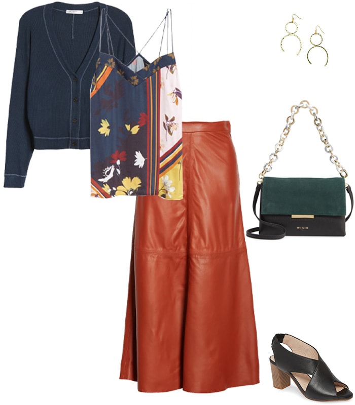 a leather midi skirt outfit idea | 40plusstyle.com