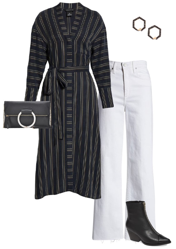 a striped shirtdress and white jeans | 40plusstyle.com
