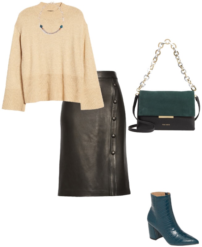 wear your leather skirt with a sweater | 40plusstyle.com