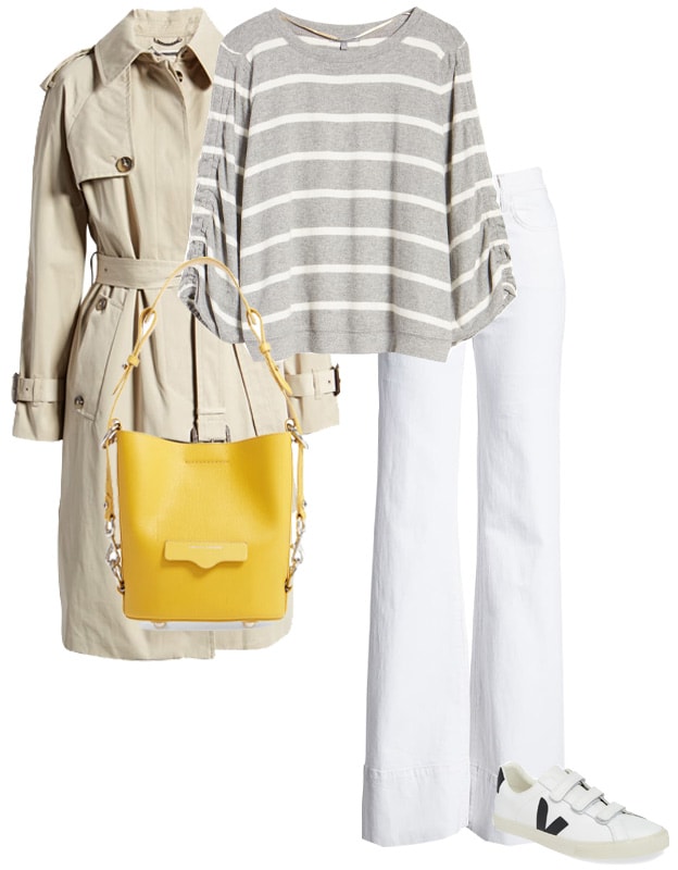 stripes and white jeans with a yellow bag | 40plusstyle.com