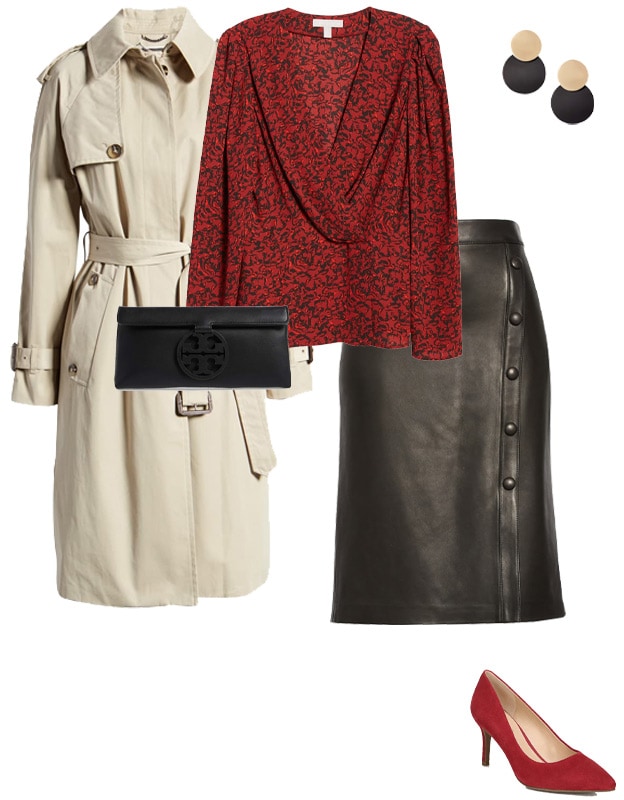 pairing leather with a classic trench coat | 40plusstyle.com