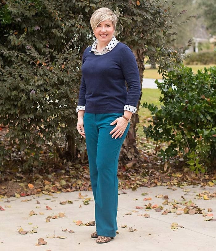 teaming navy with polka dots | 40plusstyle.com