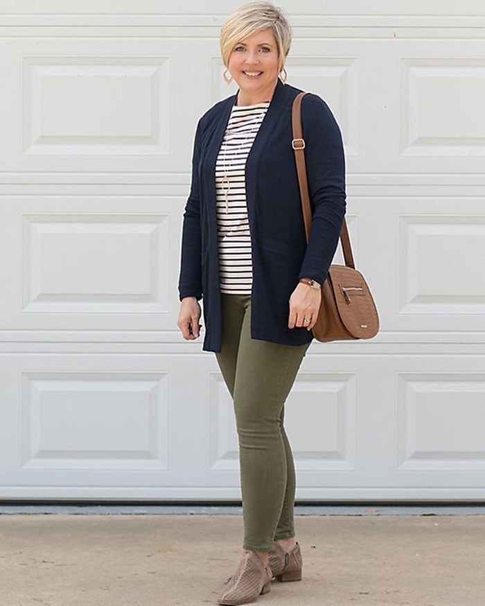 wearing booties, stripes and skinny jeans for spring | 40plusstyle.com