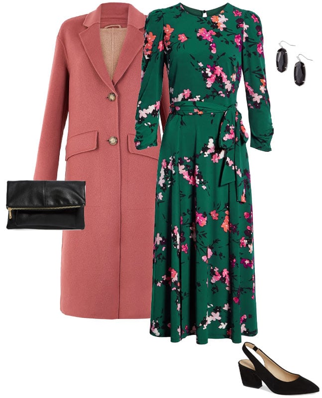 green dress and pink coat | 40plusstyle.com
