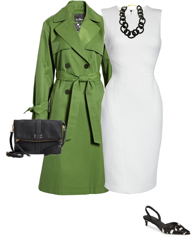 white dress and green coat | 40plusstyle.com