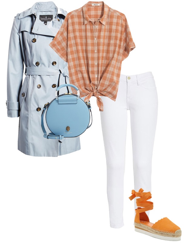 Orange and baby blue outfit combination | 40plusstyle.com