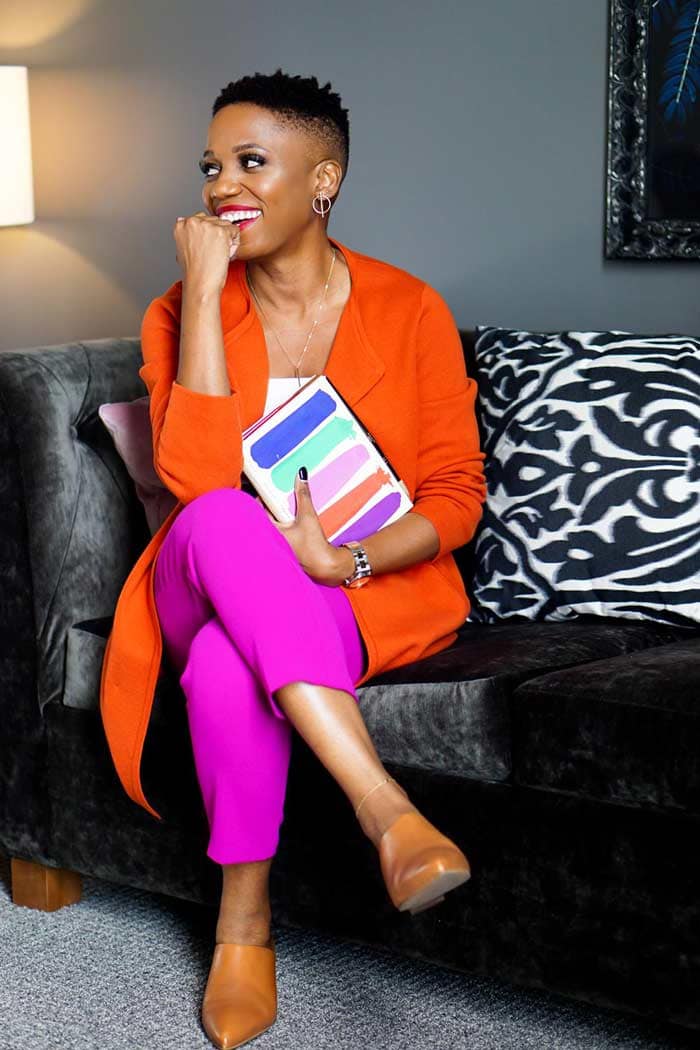 wearing orange with purple | 40plusstyle.com