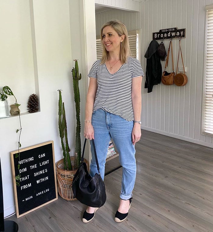 a striped tee and jeans for the natural style personality | 40plusstyle.com