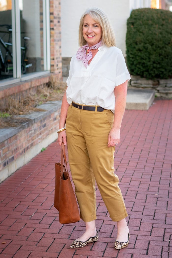 adding style to your chinos and shirt outfit with a scarf | 40plusstyle.com