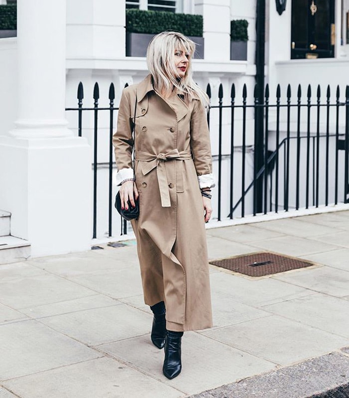 a trench coat is a flattering style for the rectangle shape | 40plusstyle.com