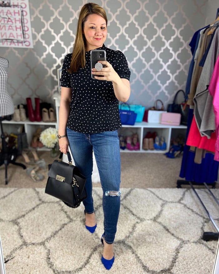 How to Style a Polka Dot Shirt Dress - Jeans and a Teacup