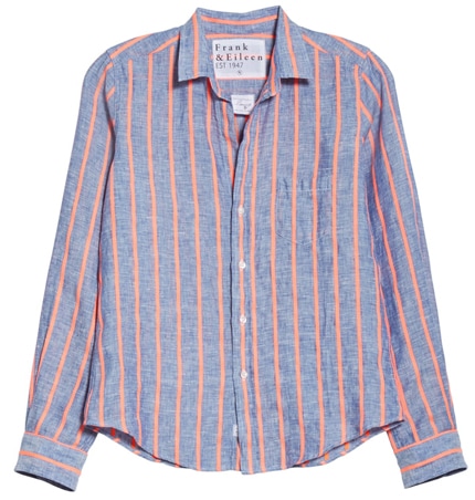 stripes are flattering when you are short or petite - Frank & Eileen stripe linen shirt | 40plusstyle.com