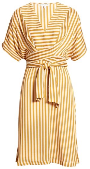 how to dress when you are short - MOON RIVER stripe tie waist dress 40plusstyle.com