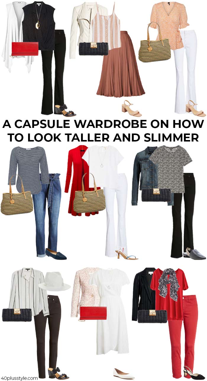 A capsule wardrobe on how to look taller and slimmer | 40plusstyle.com