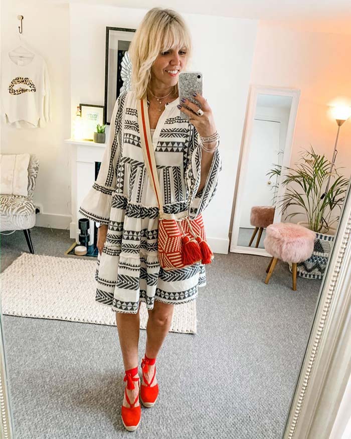 boho look inspiration: boho dress and espadrille sandals | 40plusstyle.com