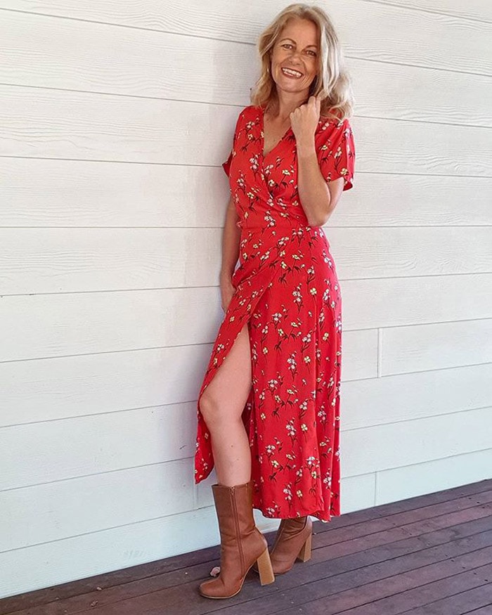 floral wrap dress with boots | 40plusstyle.com