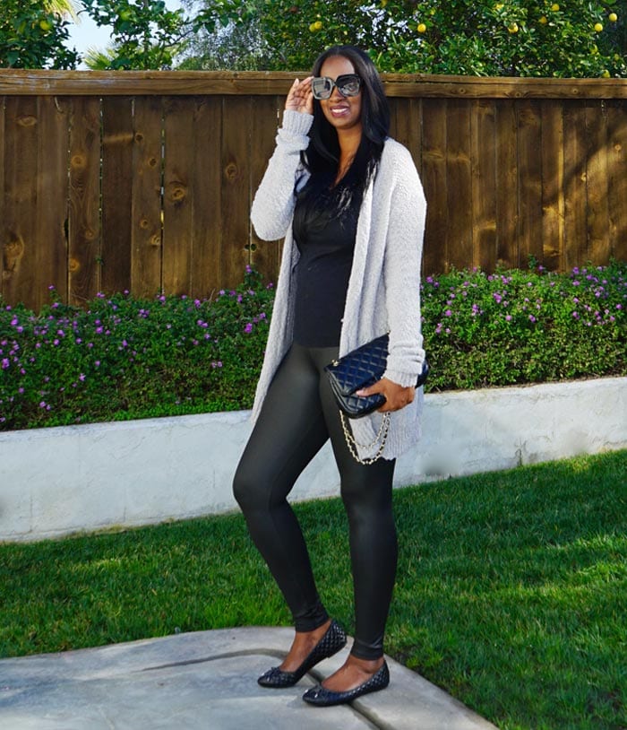 Tanasha wears ballet flats with leather leggings | 40plusstyle.com