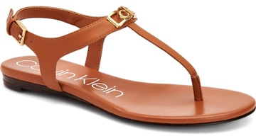 How to wear flat shoes - Calvin Klein t-strap sandal | 40plusstyle.com