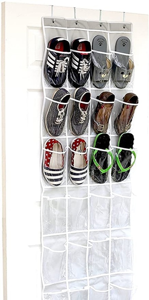 SimpleHouseware Crystal Clear Over The Door Hanging Shoe Organizer | 40plusstyle.com