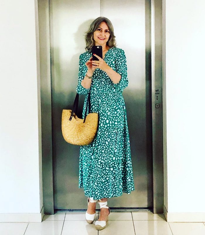 How to wear flat shoes - wearing ankle tie flats with a maxi dress | 40plusstyle.com