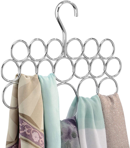 Clothes storage ideas - iDesign axis metal loop scarf hanger | 40plusstyle.com