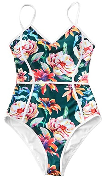 CUPSHE Blossom V-Neck Piping Design One-Piece Swimsuit | 40plusstyle.com